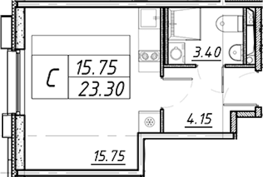 Квартира студия 23.3 м², 7/16 эт., ЖК «Avenue Apart Pulkovo»